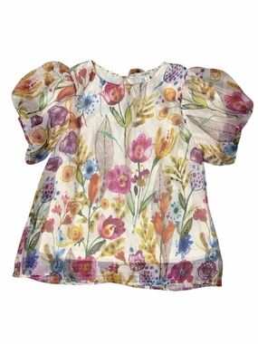 UMGEE Floral Puff-Sleeve Top - Multicolor. Sheer With Built In Underlay.